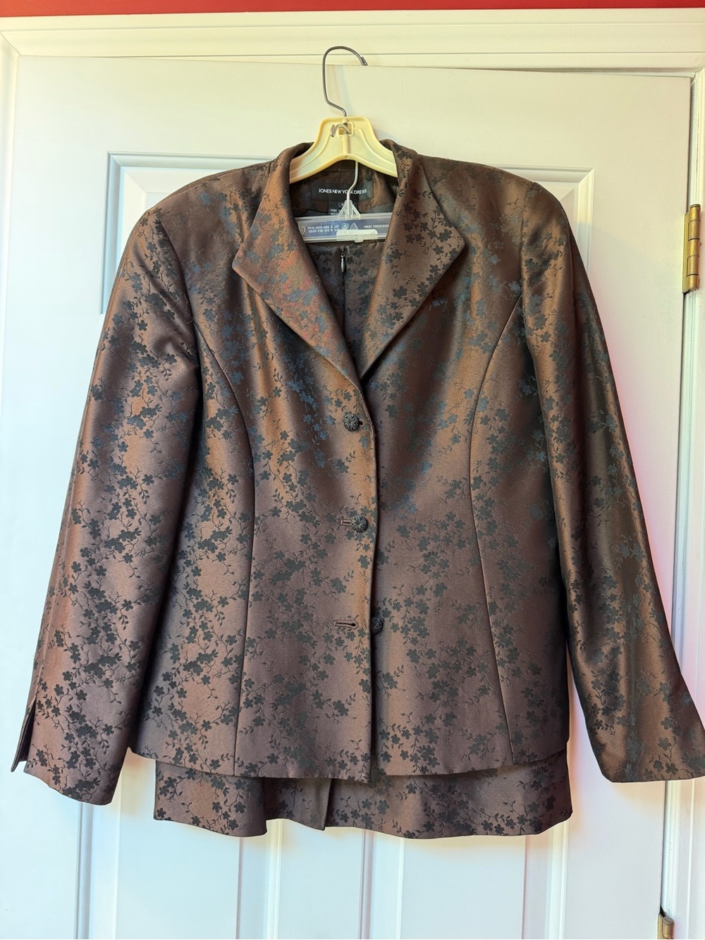 Jones New York Brown Floral Brocade Blazer Jacket